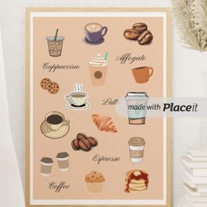 Cafe Coffee Poster Aesthetic Restaurant Kitchen Wall Art Espresso Latte Cappuccino Affogato Cafecito Printable