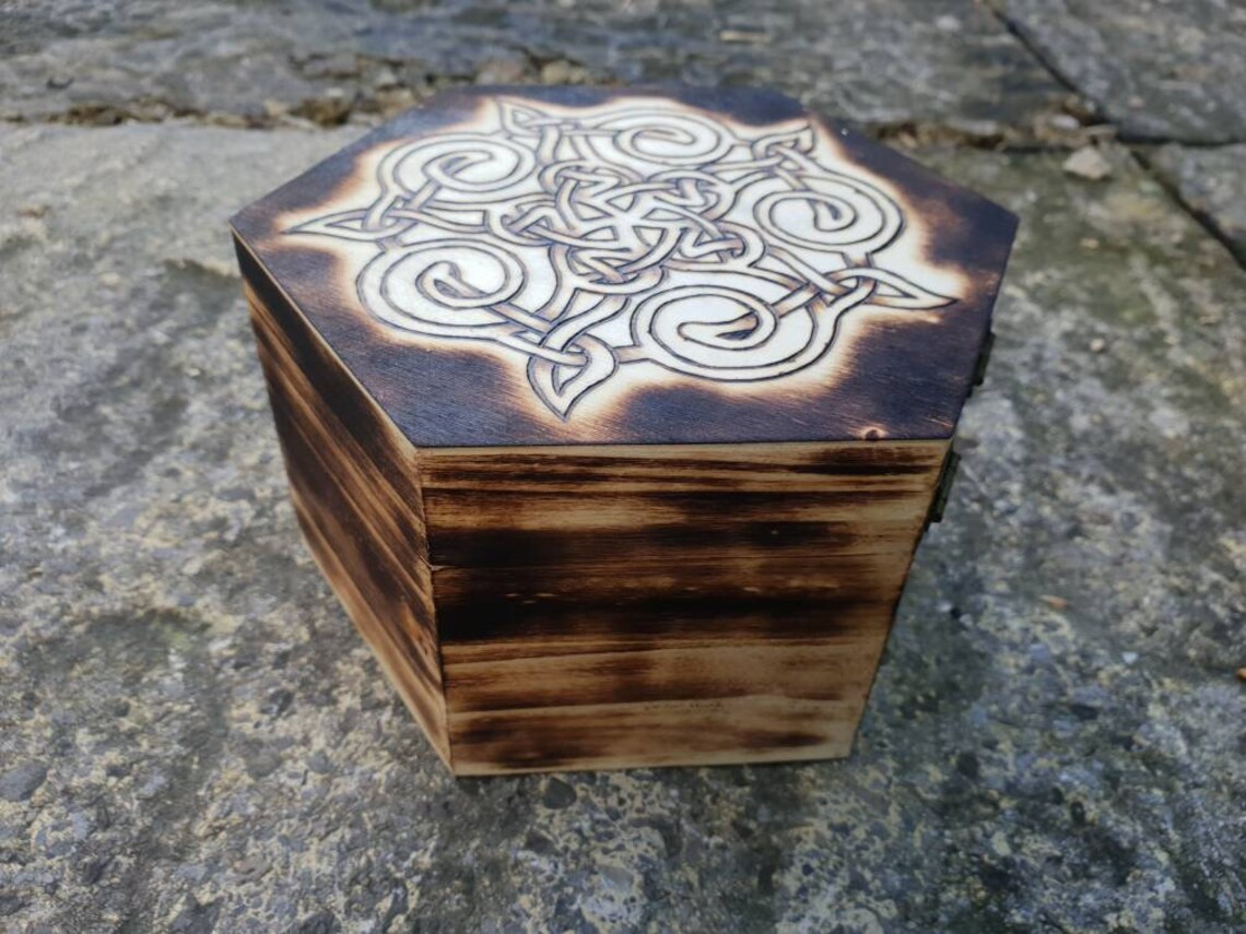 Hexagonal Celtic Knot jewellery trinket storage wooden box Etsy