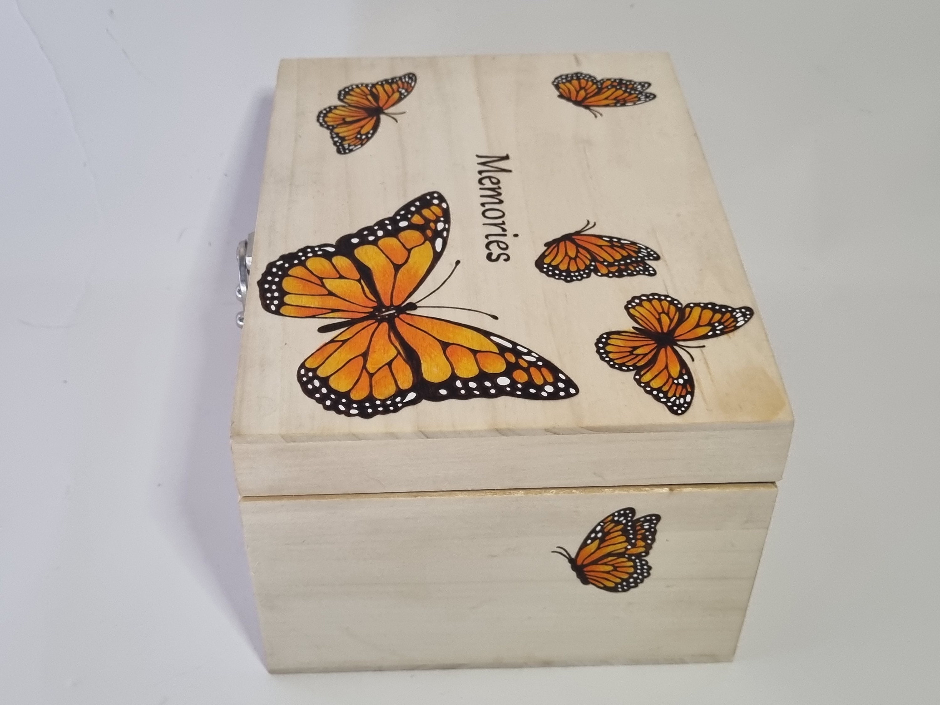 Monarch Butterfly Memory Box, Hand Burnt Memories Storage Box ...