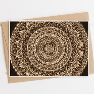 A6 Mandala biglietto di auguri, hippie boho card, trippy geometric card, blank card, pyrography card, alternative card, birthday greetings card