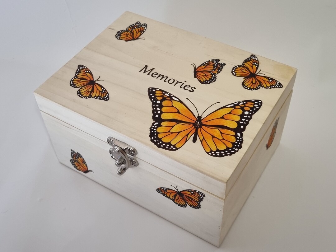 Monarch Butterfly Memory Box, Hand Burnt Memories Storage Box ...