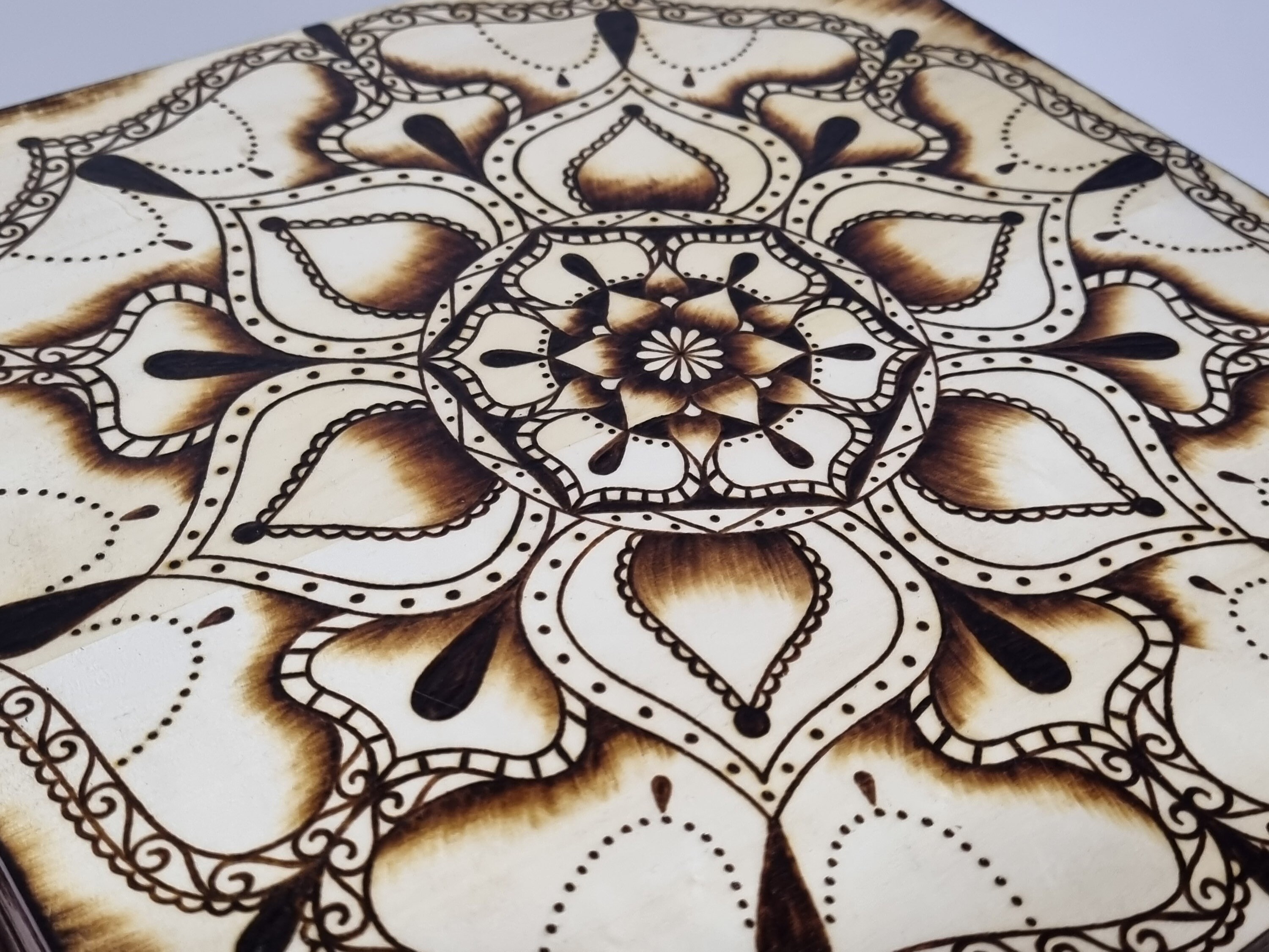 Simple Pyrography Mandala Luxury Square Mandala Pyrography Wooden Keepsake Box, Hippie Home Decor ...
