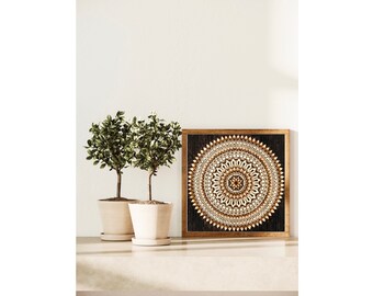 Kvadratisk mandala originalkonsttryck, hippie boho heminredning, hippie väggkonsttryck, färgglad mandala, alternativ väggkonst, alternativ vägg