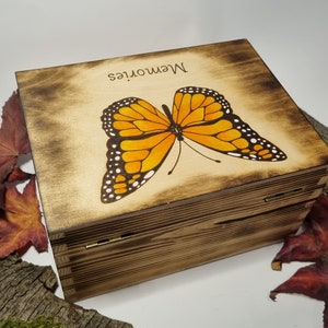 Monarch Butterfly Wooden Hand Burnt Memory Box, Keepsake Box ...