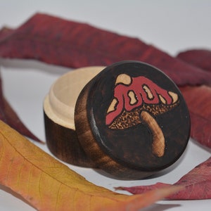 Red mushroom ring box, hand burnt pyrography mushroom, rustic ring box, gift box, unusual ring box, hippie boho decor, stocking filler art