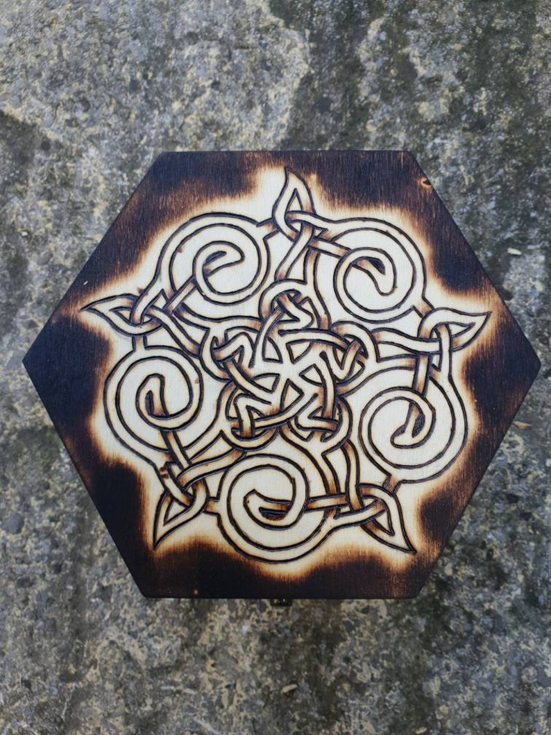 Hexagonal Celtic Knot jewellery trinket storage wooden box Etsy