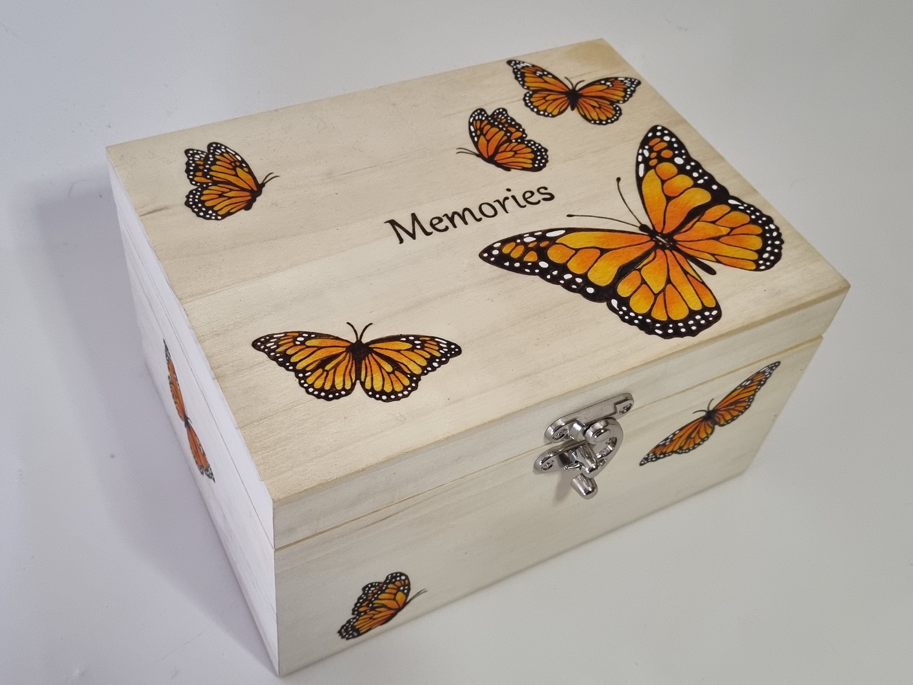 Monarch Butterfly Memory Box, Hand Burnt Memories Storage Box ...