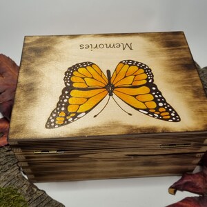 Monarch Butterfly Wooden Hand Burnt Memory Box, Keepsake Box ...