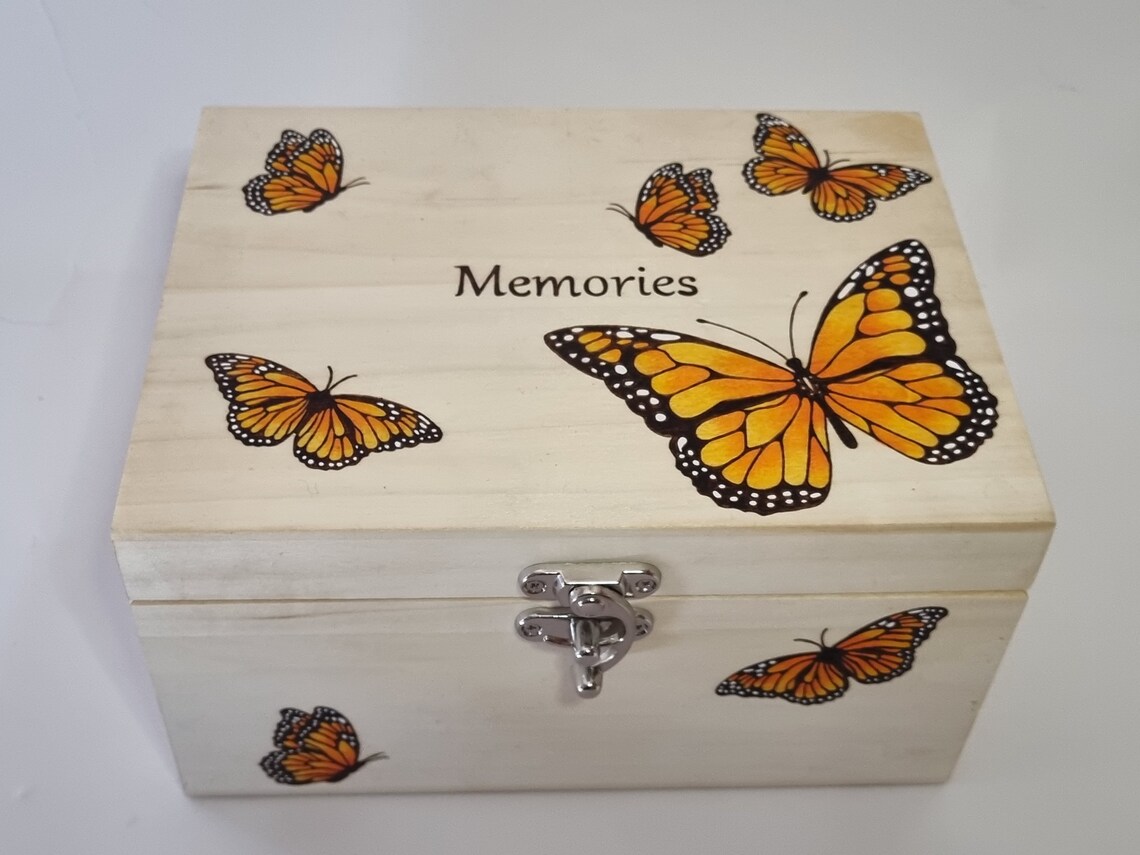 Monarch Butterfly Memory Box, Hand Burnt Memories Storage Box ...