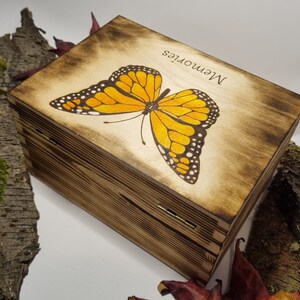 Monarch Butterfly Wooden Hand Burnt Memory Box, Keepsake Box ...