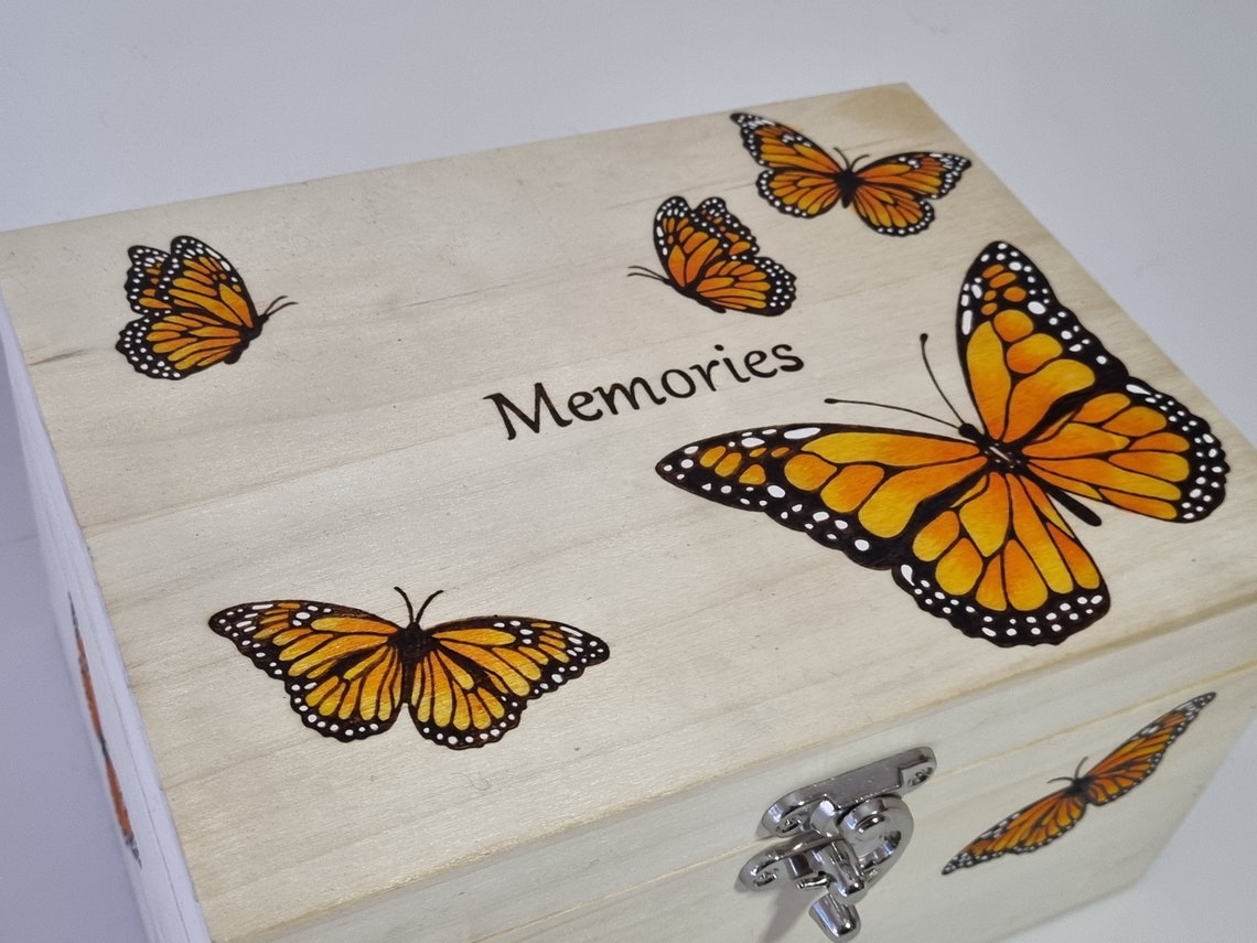 Monarch Butterfly Memory Box, Hand Burnt Memories Storage Box ...