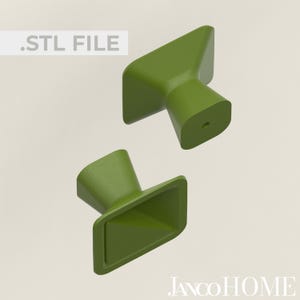 Puede incluir: Dos pomos de armario cuadrados de color verde con un centro ligeramente elevado en forma de pirámide.  .STL FILE