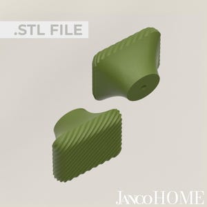 Puede incluir: Dos pomos de armario cuadrados de color verde con un patrón texturizado en diagonal.  .STL FILE