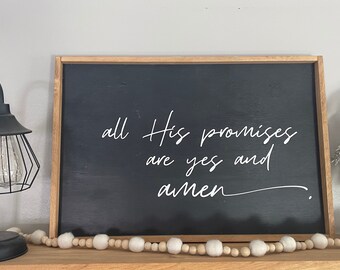 All His promises are yes and amen, framed sign, farmhouse sign, home decor