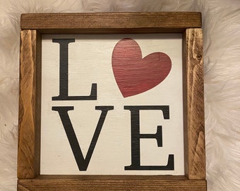 LOVE, Valentine's Day sign, home decor, framed sign, handmade sign