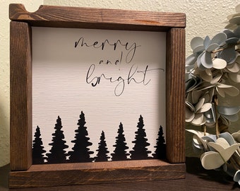 Merry and Bright 8x8", holiday sign, holiday decor, festive sign, Christmas decor
