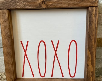 XOXO, Valentine's Day sign, home decor, framed sign, handmade sign, Hugs and Kisses