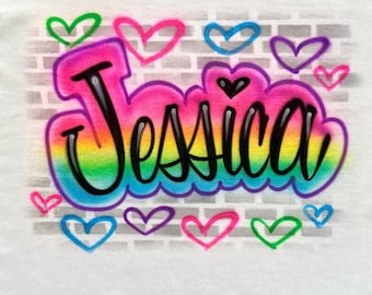 Custom Airbrushed T-Shirt: Rainbow Block Name, Glow in the Dark