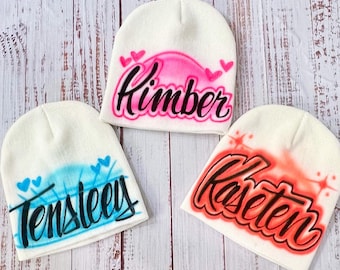 Personalized Airbrushed Beanie Hat: Custom Name Winter Cap