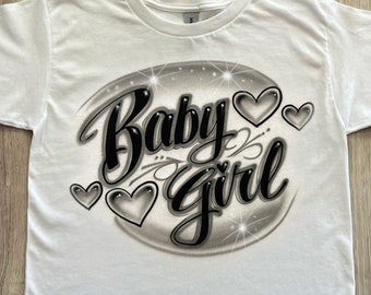 Custom Airbrush T-Shirt: Rainbow Script Name, Hearts Design