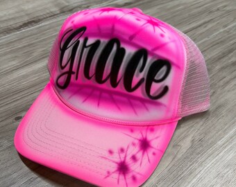 Airbrushed Any Name, Colors, Hat Trucker Snapback Personalized