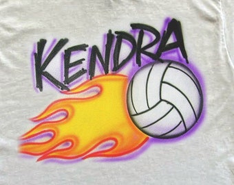 Flaming Volleyball With Name Airbrush T Shirt