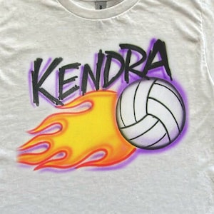 Flaming Volleyball With Name Airbrush T Shirt