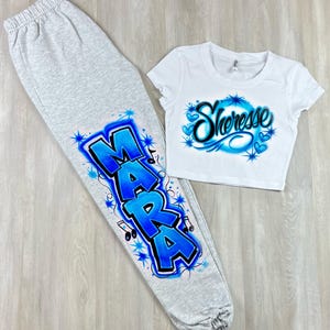 Custom Personalized Airbrush Name 2 Piece Set / Personalized Crop Top Sweatpants Set / 90's Outfit / Gift For Her