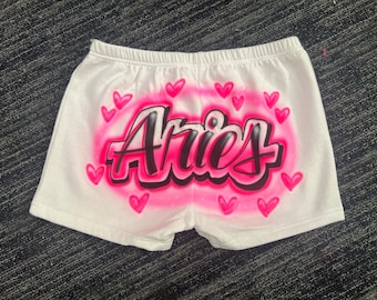 Personalized Airbrushed Cotton Shorts: Custom Name, Zodiac Design