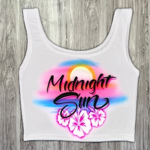 Custom Airbrush Summer Tank Top, Personalized Apparel Neon Cherries Midnight Sunset