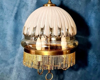 Chandelier 1950 glass beaded frange, 3 light