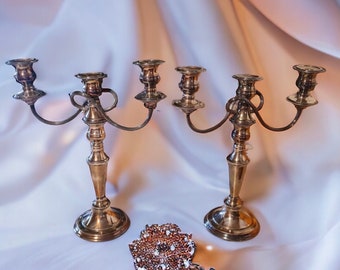 Brass candles holder  vintage, 3 arms decorated, antiques, three-branched candlestick, wedding