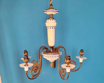Vintage Italian chandelier 5 arms, french styles chandelier, painted ceramic, home decor, lighting, pending