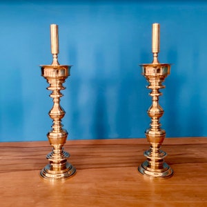 Pair of solid brass candelabra, Italian, Church