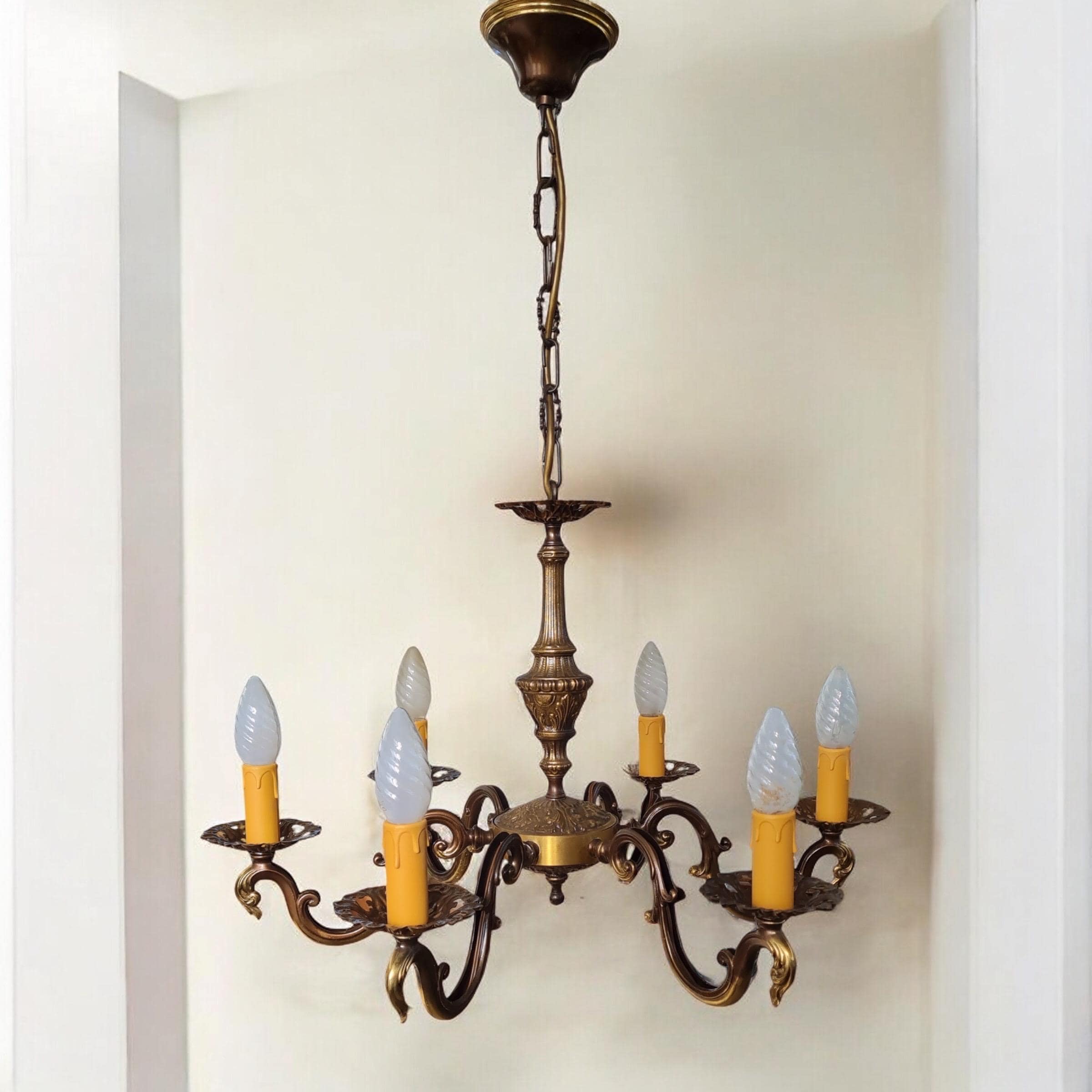 Vintage Italian chandelier 6 arms, brass, 50'