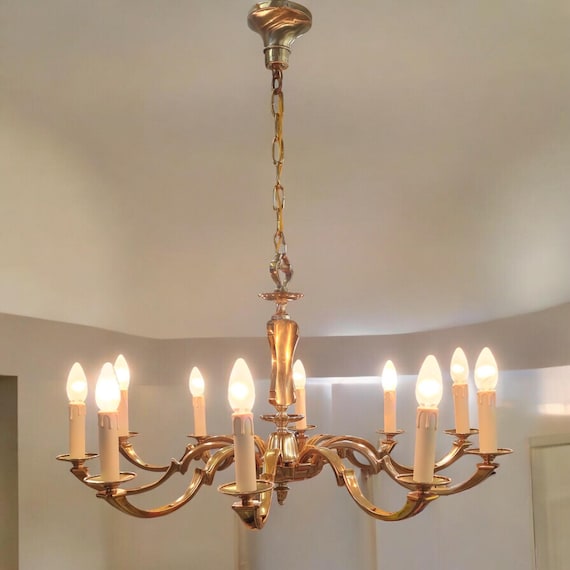 Chandelier metal and brass 10 light, minimal (A24)
