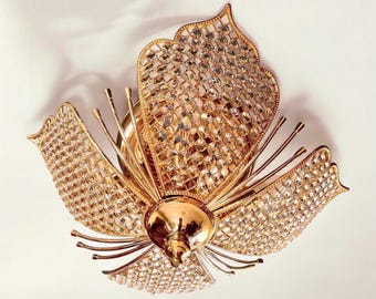 Plafoniera vintage, stile boho, cristallo dipinto oro