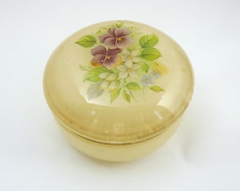 jewelry case, alabaster, flowers painted, vintage