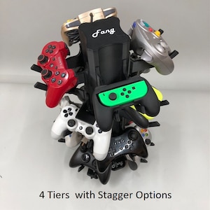 Modular Controller Stand - Fang Tower Neo Core (All Black) | Rotating Multi-Tier Display for Xbox, PS5, Switch, Retro | Expandable Organizer 4 Tier 16 Staggered