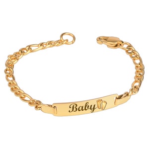 Personalized Baby Bracelet: Gold Plated Name ID, Baptism Gift
