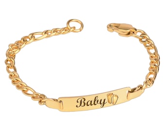 Personalized Baby Bracelet: Gold Plated Name ID, Baptism Gift