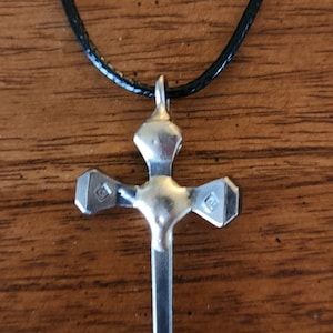 Horseshoe Nail Cross Necklace Black Cord