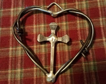 Horseshoe Nail & Barbed Wire Cross and Heart Western Decor