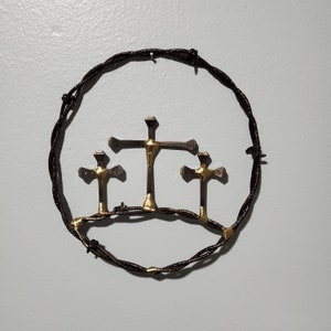 Barbed Wire Horseshoe Nail Cross Western Cowboy Wall Hanging