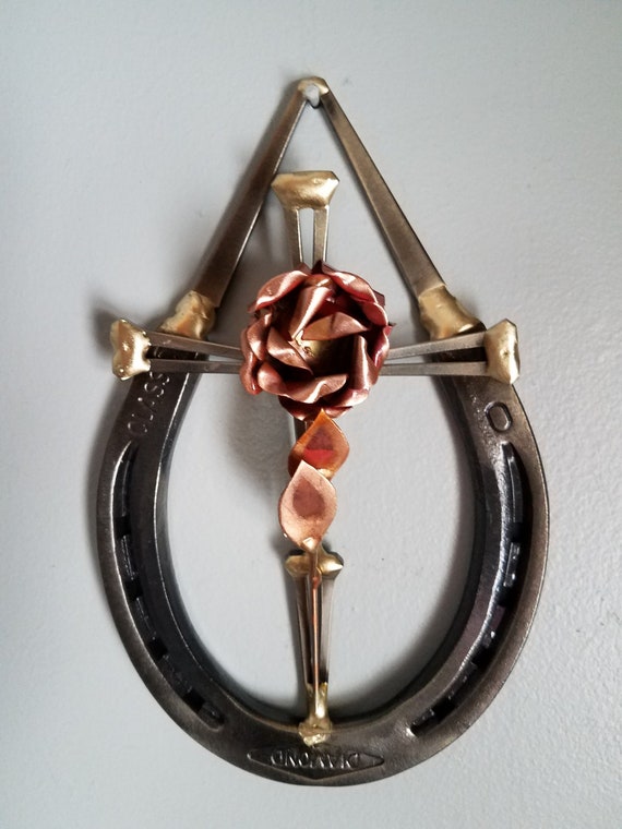 Horseshoe Nail Cross Rose Western Wall Decor Etsy
