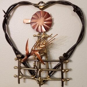 Barbed Wire Heart Windmill Metal Western Art Wall Hanging