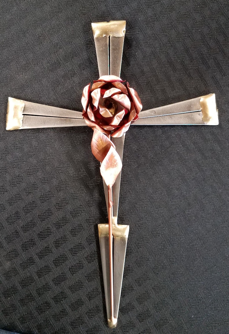 Metal With Copper Accents Handcrafted Horseshoe Nail Cross Etsy