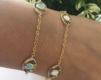 14k Solid Gold Turkish Evil Eye Bracelet Protection Jewelry-Good Luck Charms Bead For Women-Handmade Fine Blue Glass Eyes Shop istanbul
