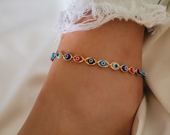 Evil Eye Anklet Bracelet, 18k  Gold Evil Eye Anklet  Bracelet, Trendy Multicolor Anklet Bracelet, Evil Eye Anklet,  Summer Evil Eye Anklet