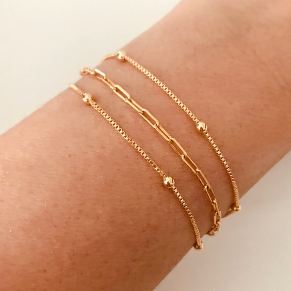Couple Bracelets | Duo Bead Chain Bracelet | Tiny and delicate bracelet set for everyday wear | 18K Gold Filled Bracelet| Delicate Bracelet